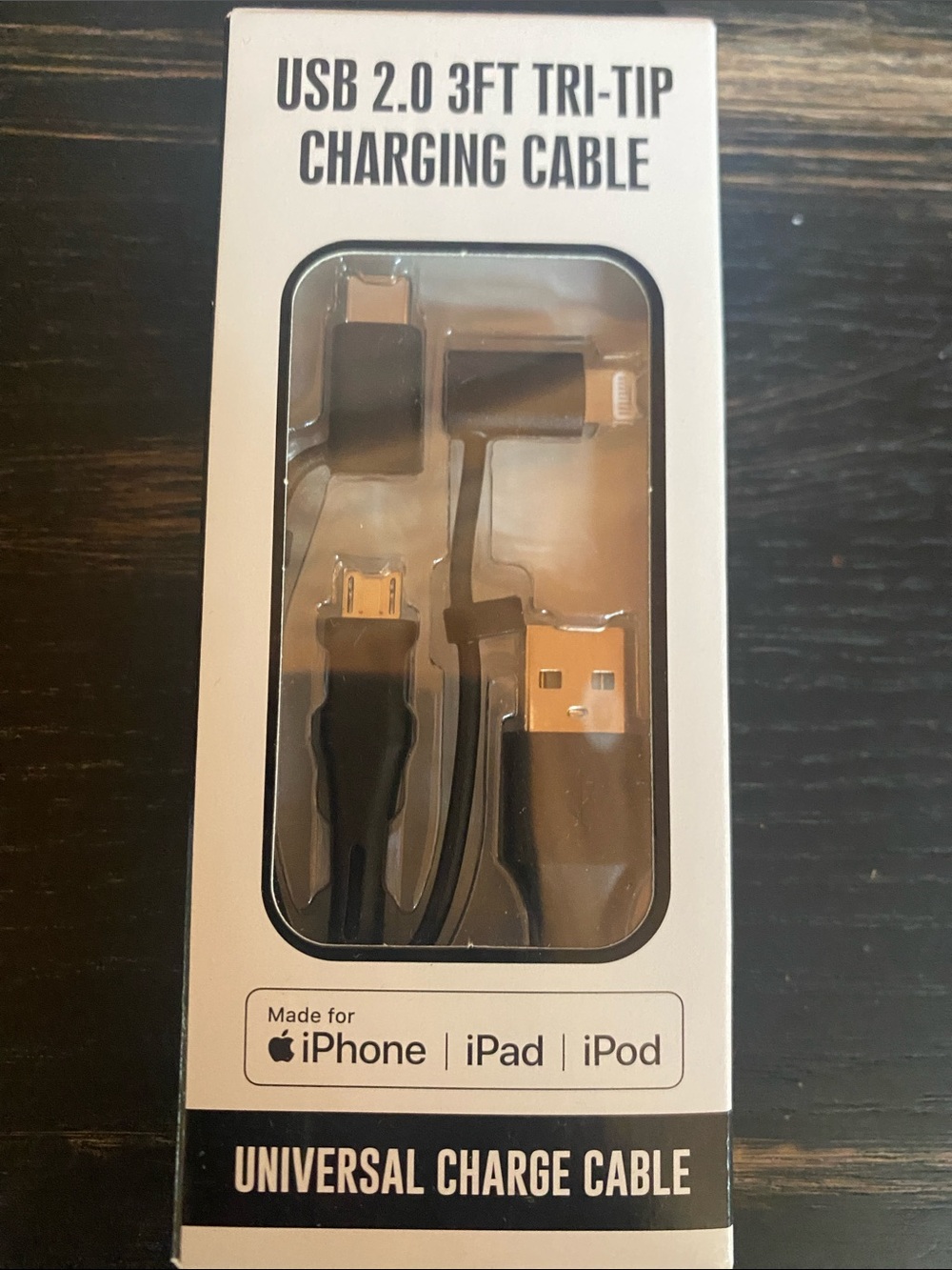 USB 2.0 3ft Tri-Tip Charging Cable - Black